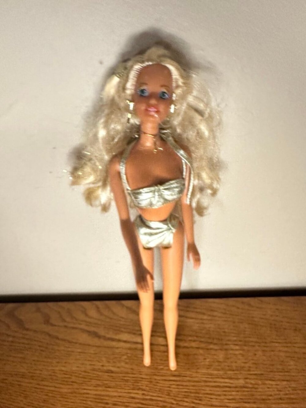 1991 Sun Sensation Barbie Doll Vintage Blonde Hair Gold Metallic bikini